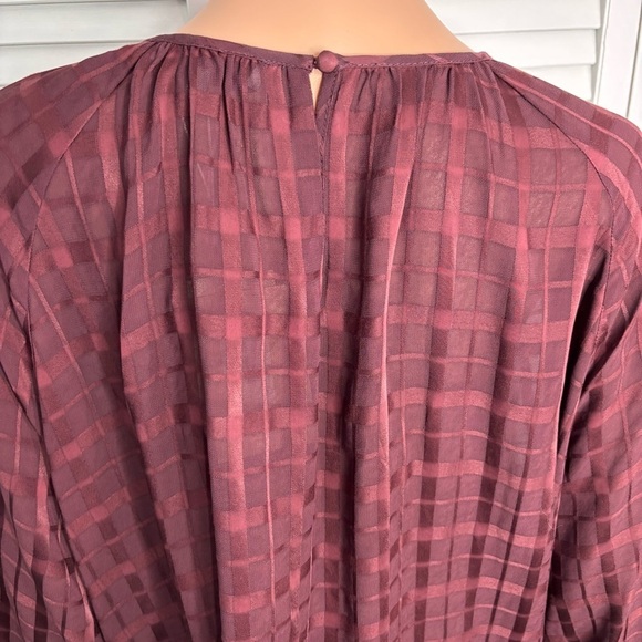 PEARL LELA ROSE Wine Plaid Crepe Full Sleeve Blouse Size XL - Picture 5 of 9